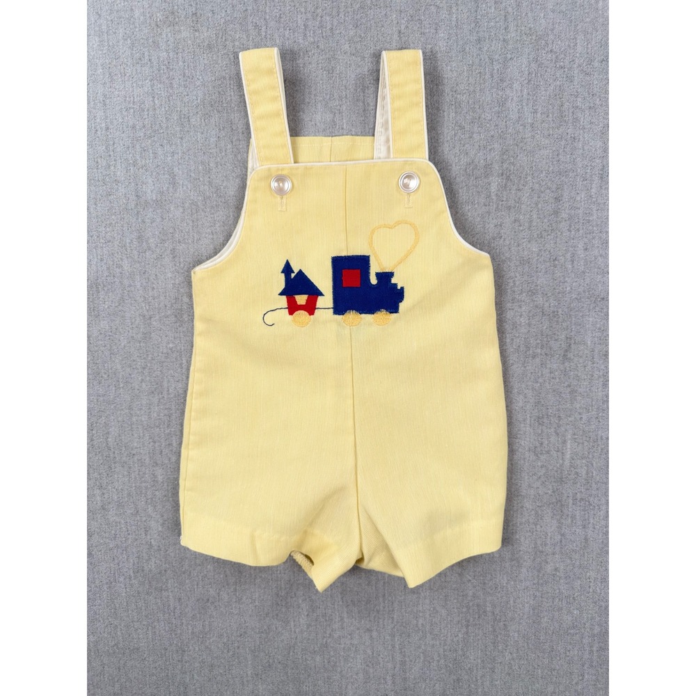 Toddle Tyke Vintage Yellow Corduroy‎ Train Overalls Baby 6 Months Made in USA
